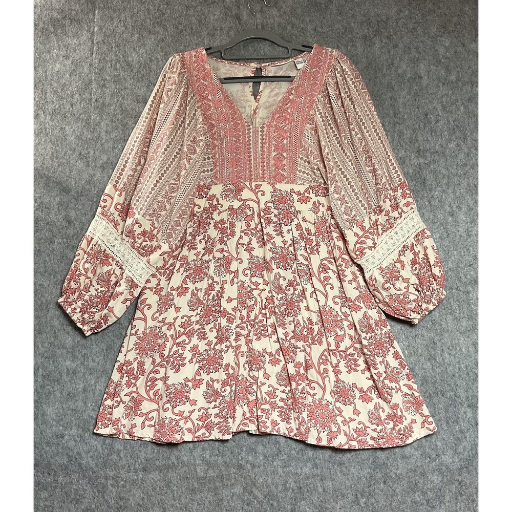 Sincerely Jules Dress Womens Medium Pink Floral Pockets Fit & Flare Boho